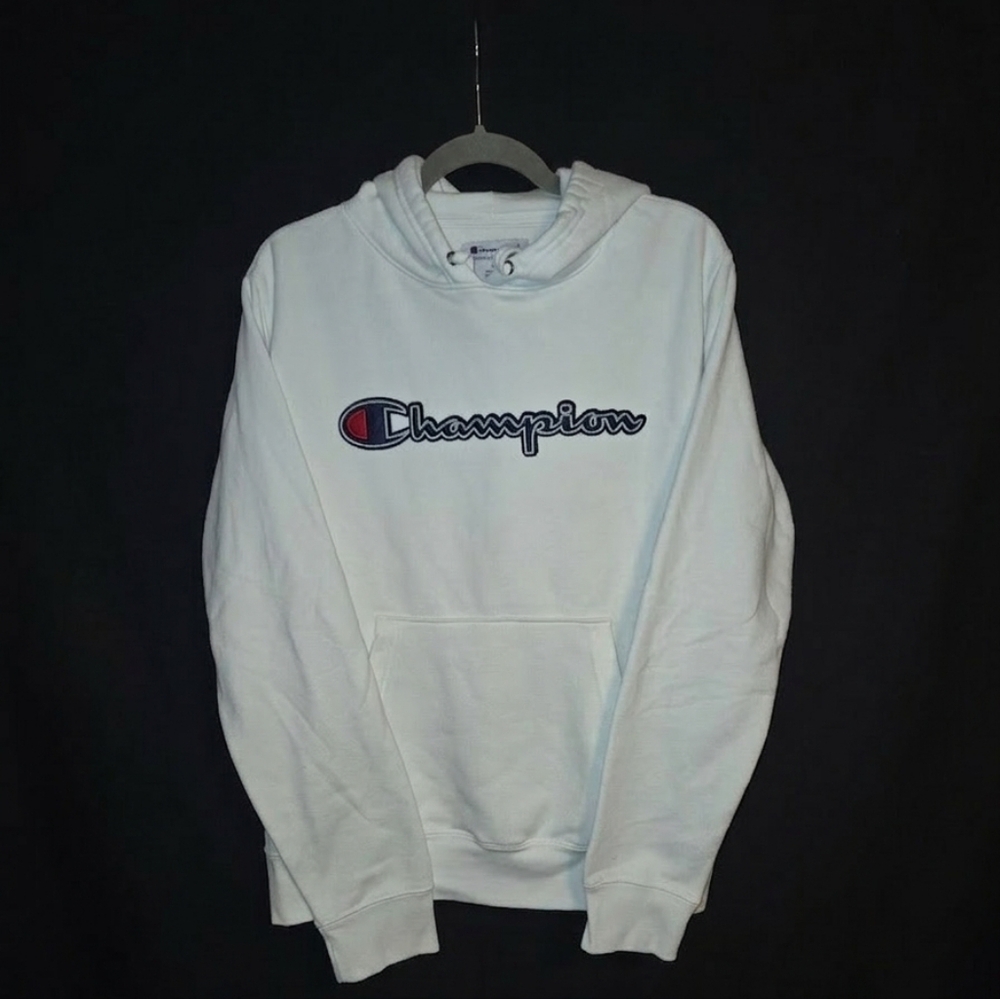 Champion Men's White Logo Hoodie Sweater
